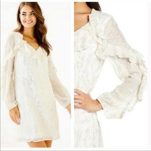 LILLY PULITZER white and Gold Silver Belle Silk Chiffon Dress - Size 4